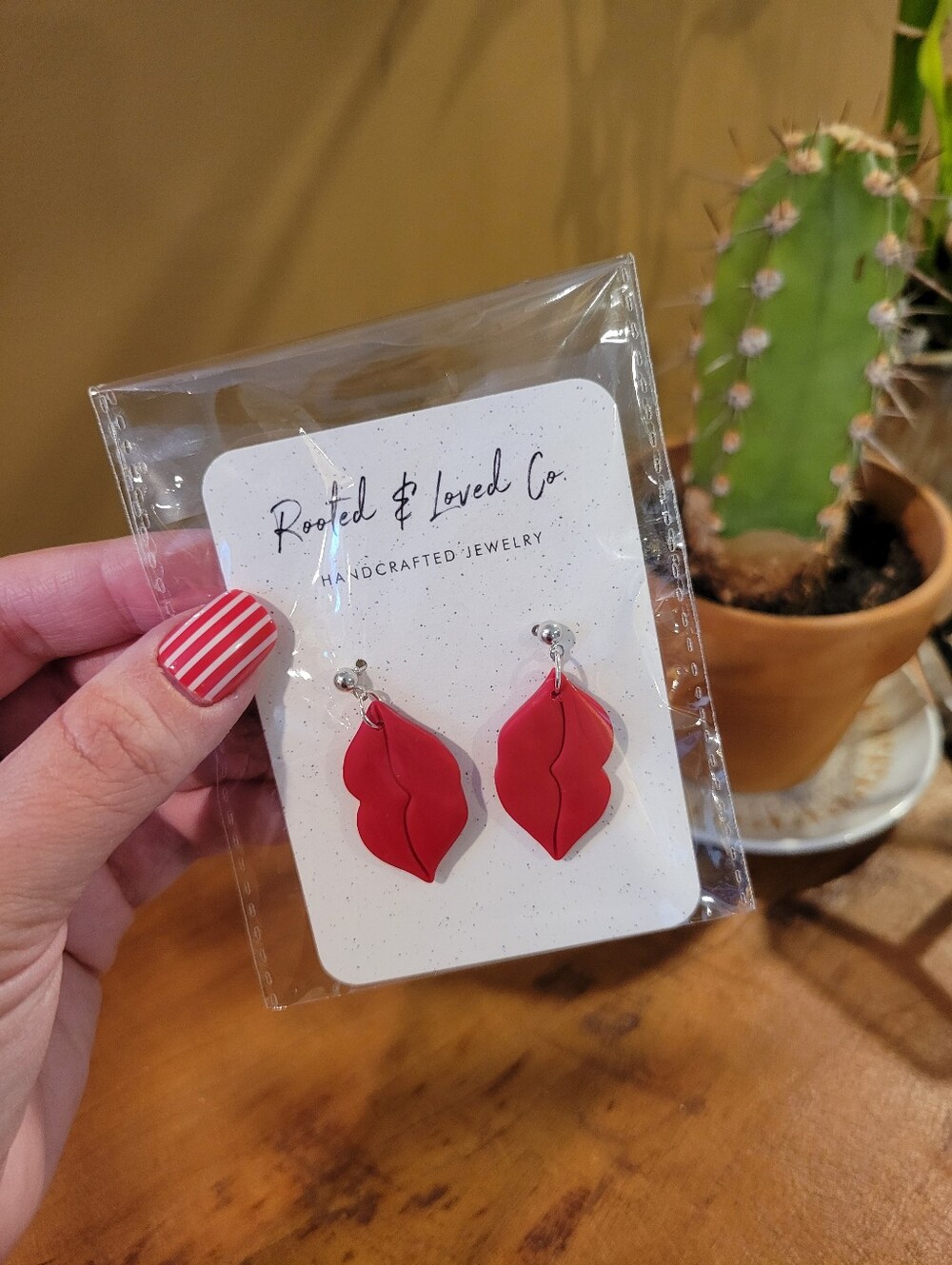 Red Lips Handmade Clay Earrings